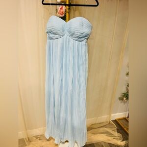 Elegant Pleated -Strapless Light Blue Dress
